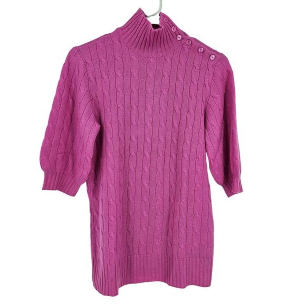 Ralph‎ Lauren Black Label Sweater Pink Cashmere Cable Knit Short Sleeve Size L
